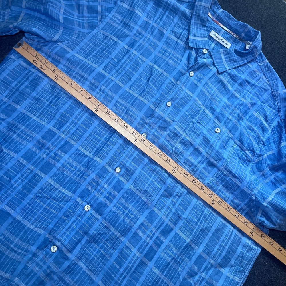 Tommy Bahama Shirt Mens 2XLB Blue Excellent Linen Tencel Plaid Long Sleeve - Picture 6 of 7
